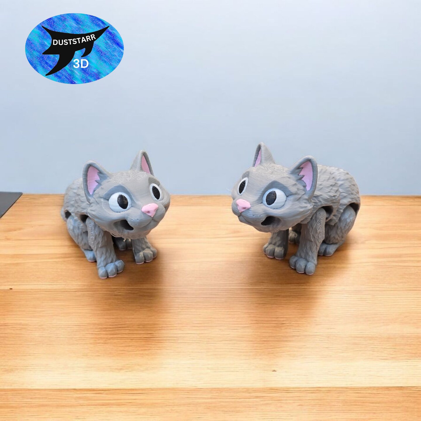 グレーキャット　アートトイ　ソフビ　刀　ネコ　デザイナーズトイ 3D Printed Articulated Cat Figure , Customizable Color, Poseable