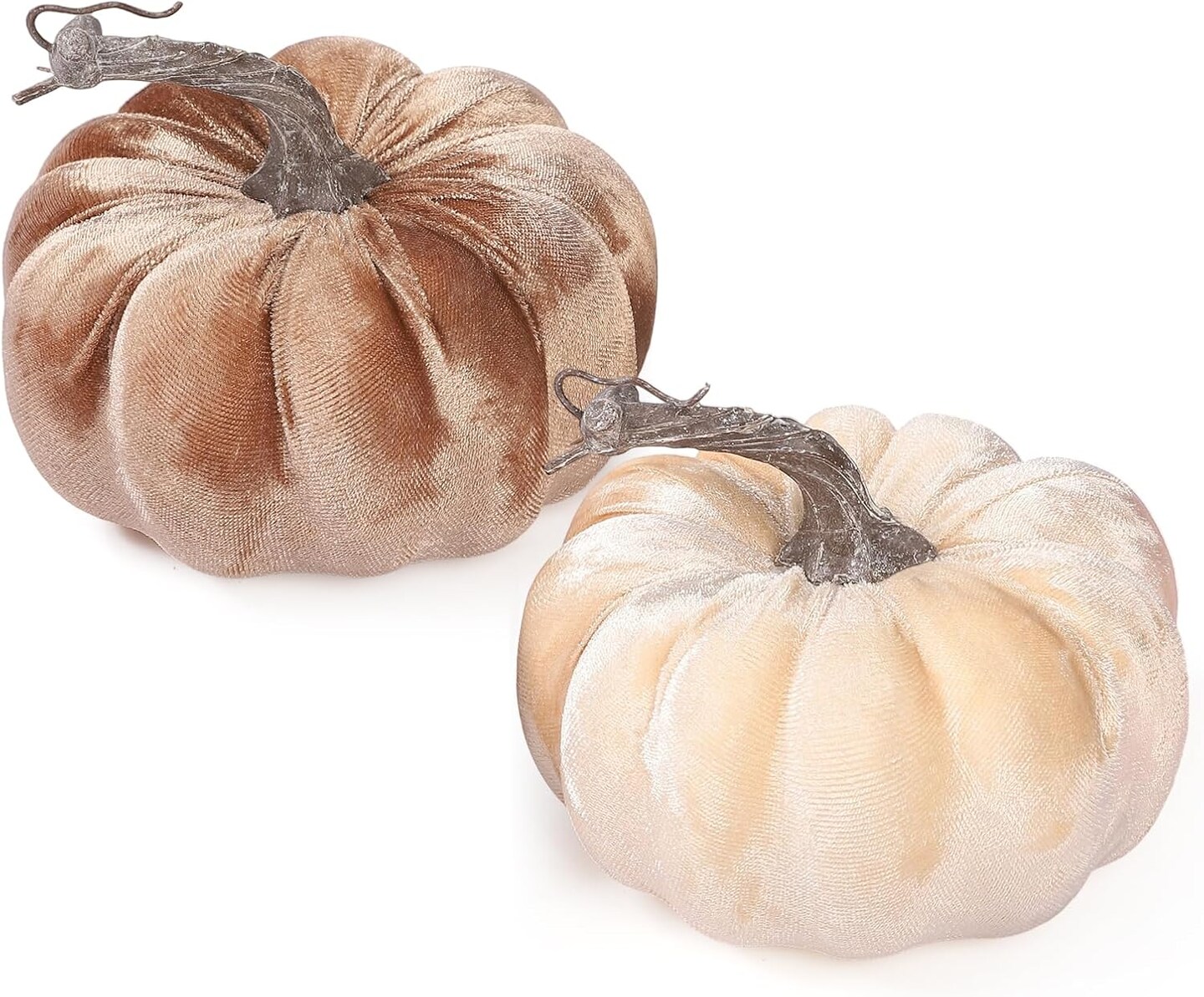 2pcs Velvet Fake Pumpkins Fall Harvest (Beige Coffee)