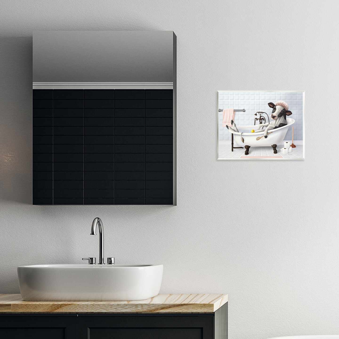 Stupell Industries Cow & Rubber Duck in Bath Wall Plaque, design by Mehu Art