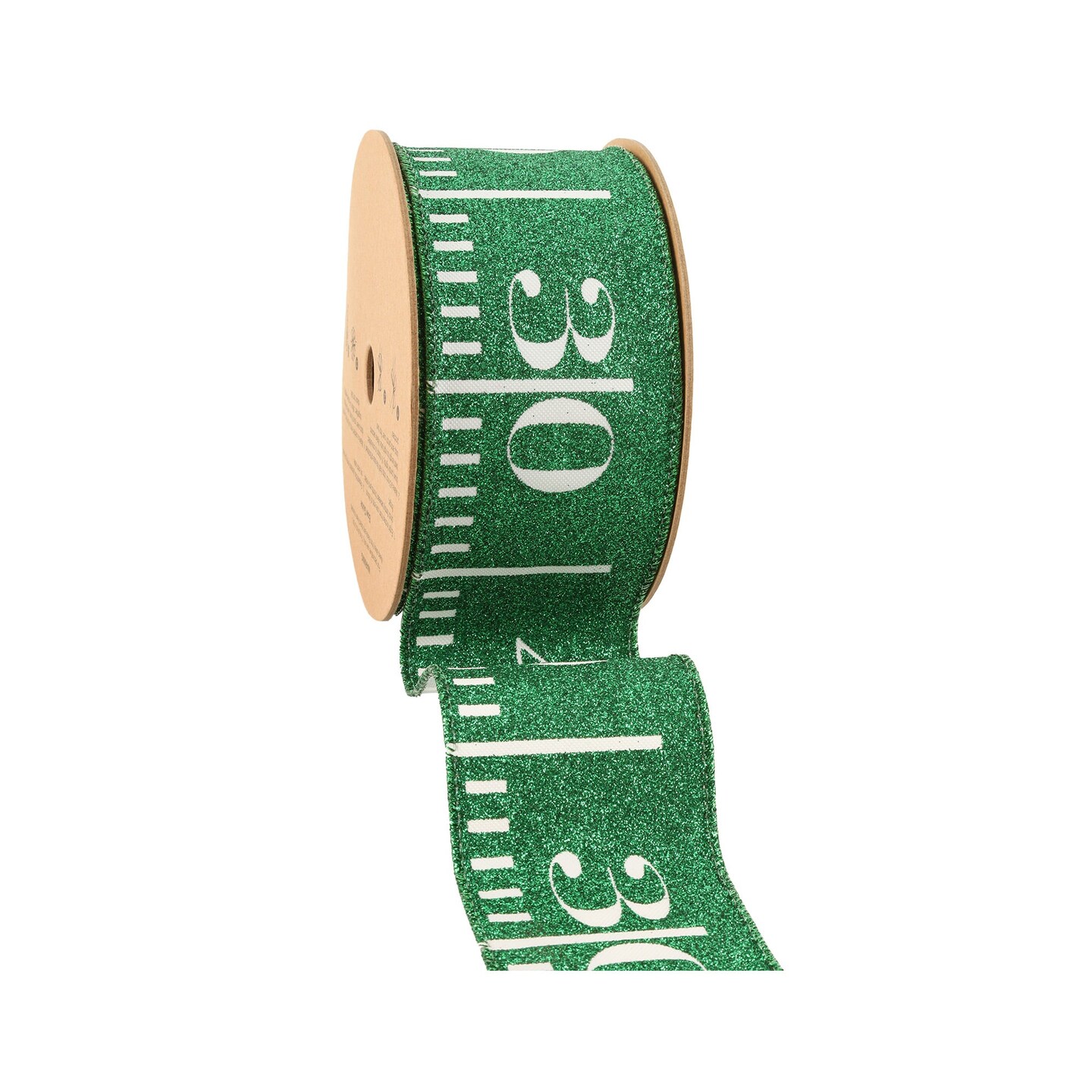 LaRibbons 2 1/2" Wired Ribbon | Green Glitter Football Yardage | 10 Yard Roll