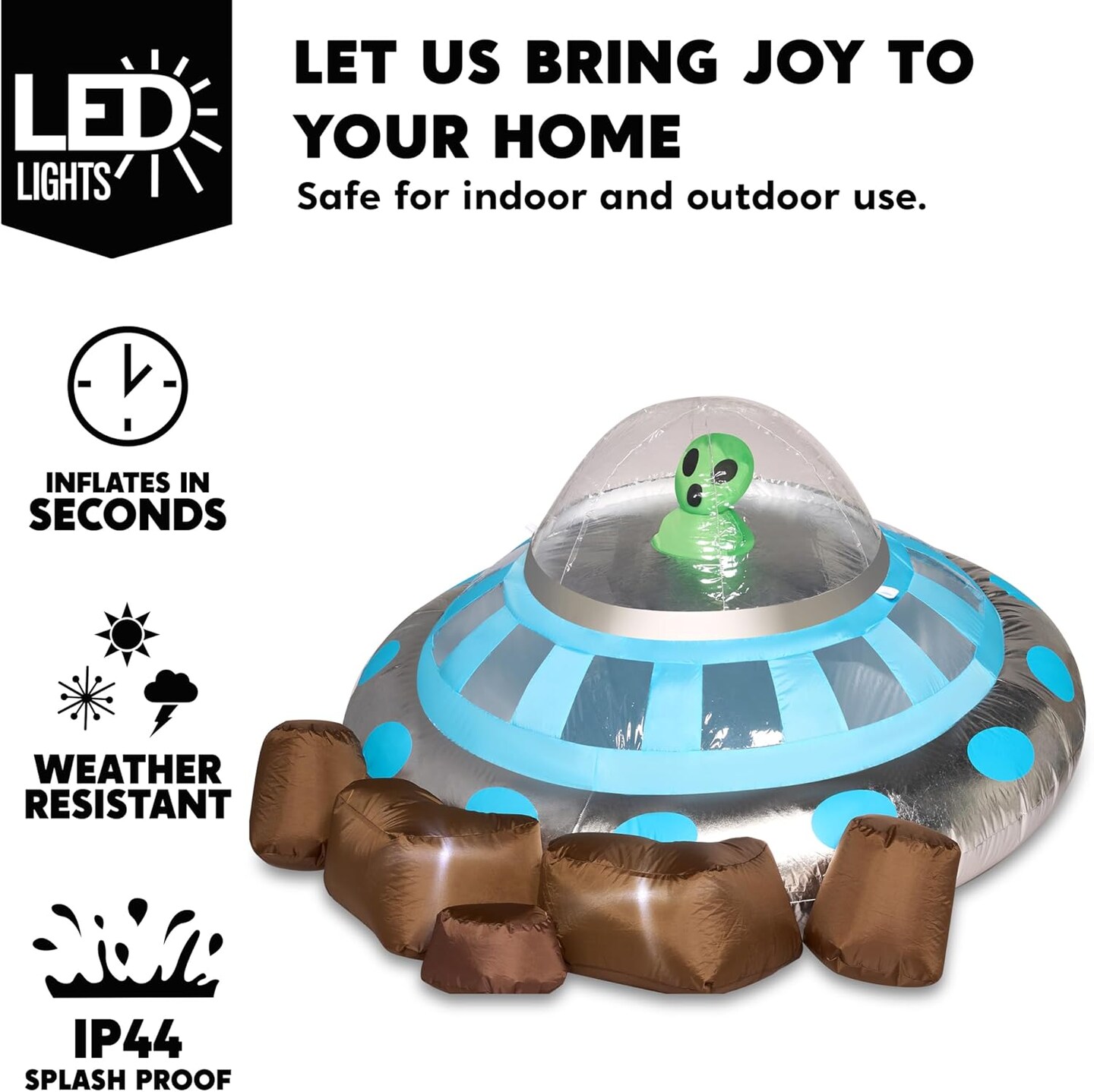 i Halloween 5 FT Long Inflatable UFO Alien Decorations with Color Changing Lights (Multicolor)