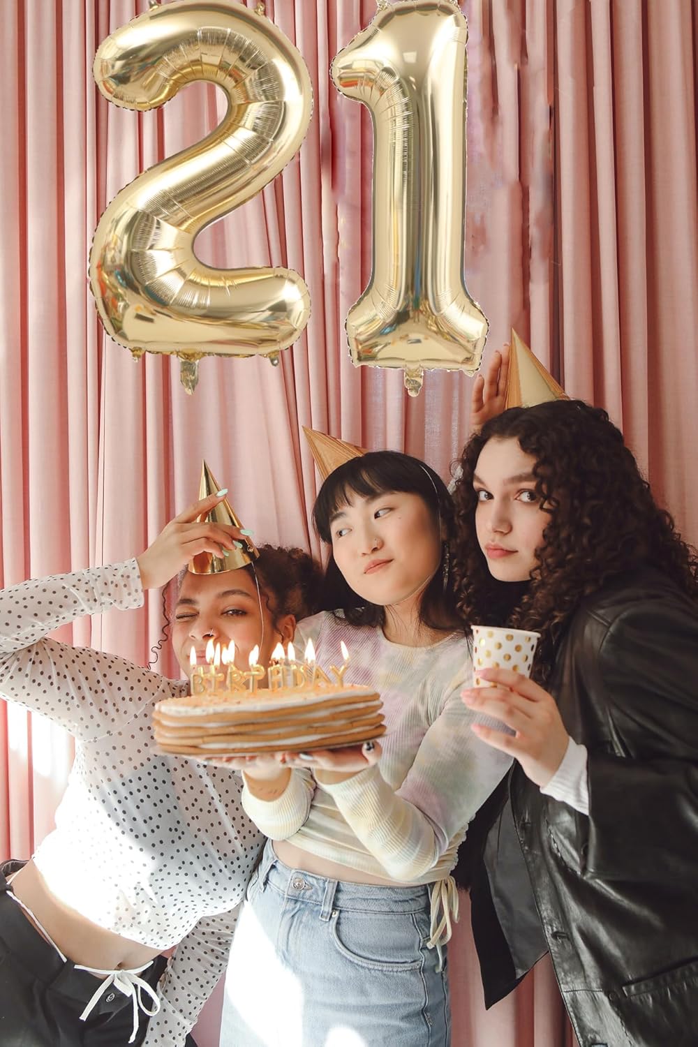 40 Inch Light Gold 21 Number Balloons White Gold Giant 12 Foil Mylar Helium Large (Light Gold 21)