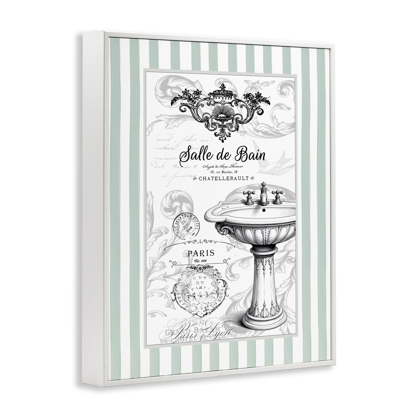 Stupell Industries French Bathroom Sink Stripes Framed Giclee, design by Lettered and Lined