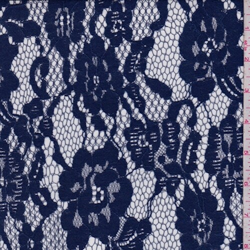 Ink Blue Floral Lace Fabric By the Yard
