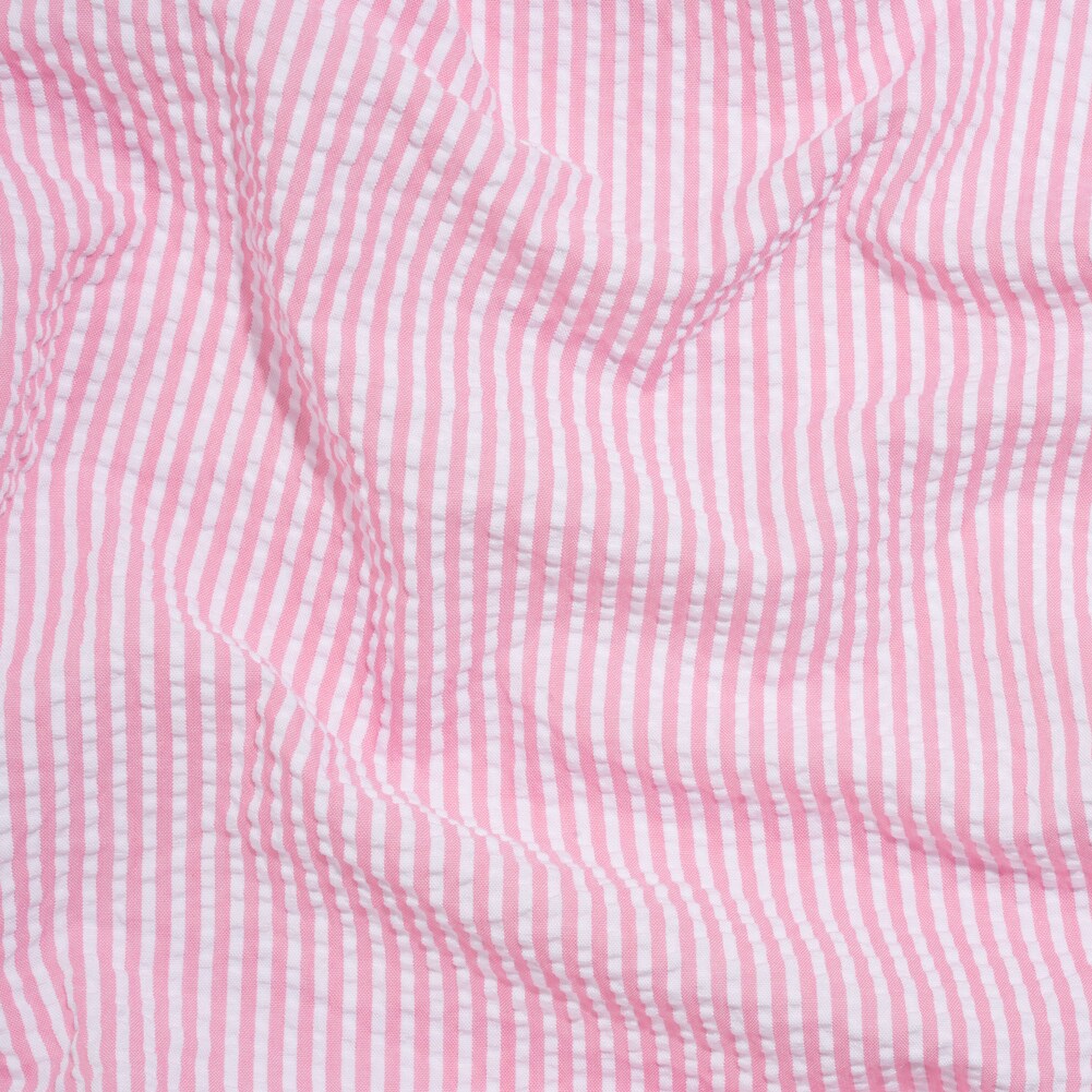 1 Yard Bubblegum Pink White Candy Striped Summer Cotton Polyester Seersucker