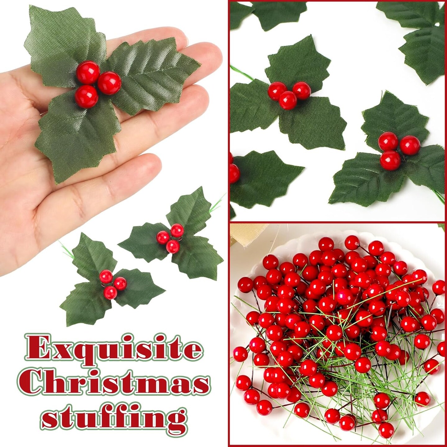 Christmas Artificial Holly Berry Stems (Red and Green)