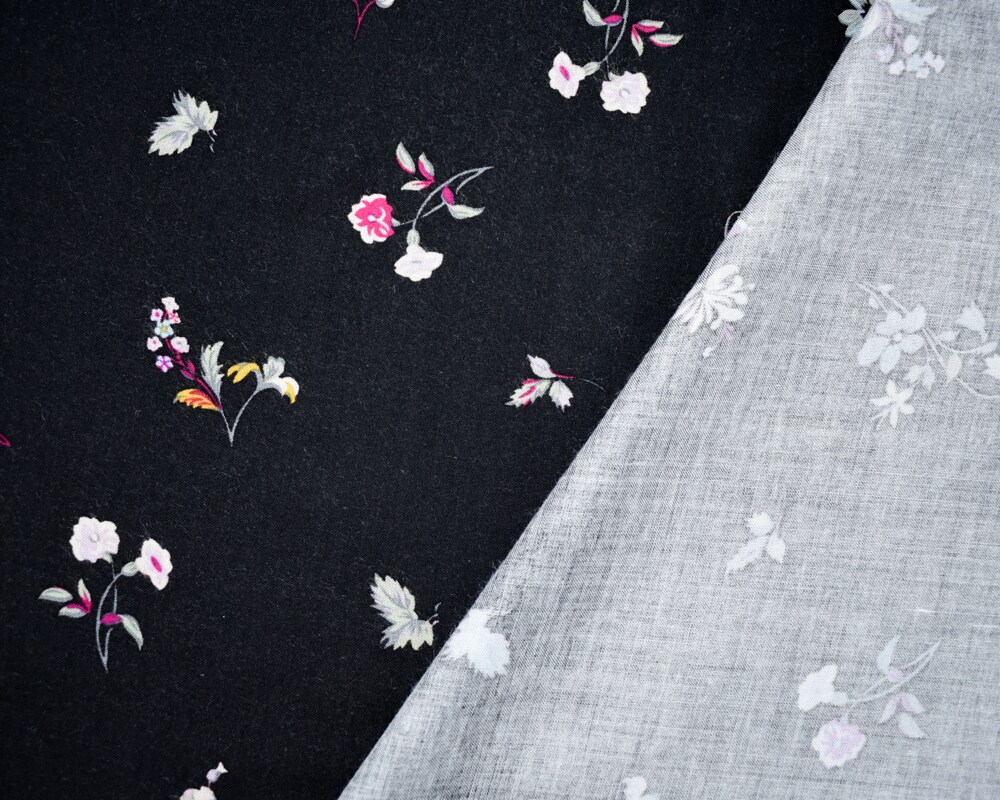 Black-Pink-Multi Rayon Floral Printed Challis Woven Fabric By the Yard