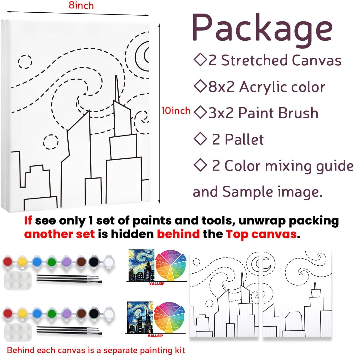 2 Pack Paint and Sip Canvas Painting Kit - 8x10 (Night City)