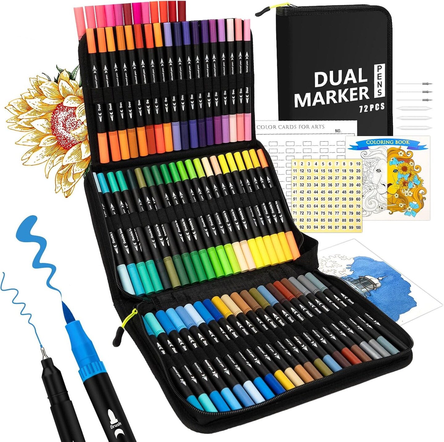 72 Colors Art Markers Set Dual Tip Brush Pen, Coloring Marker Fine Point No Bleeding(Multicolor)