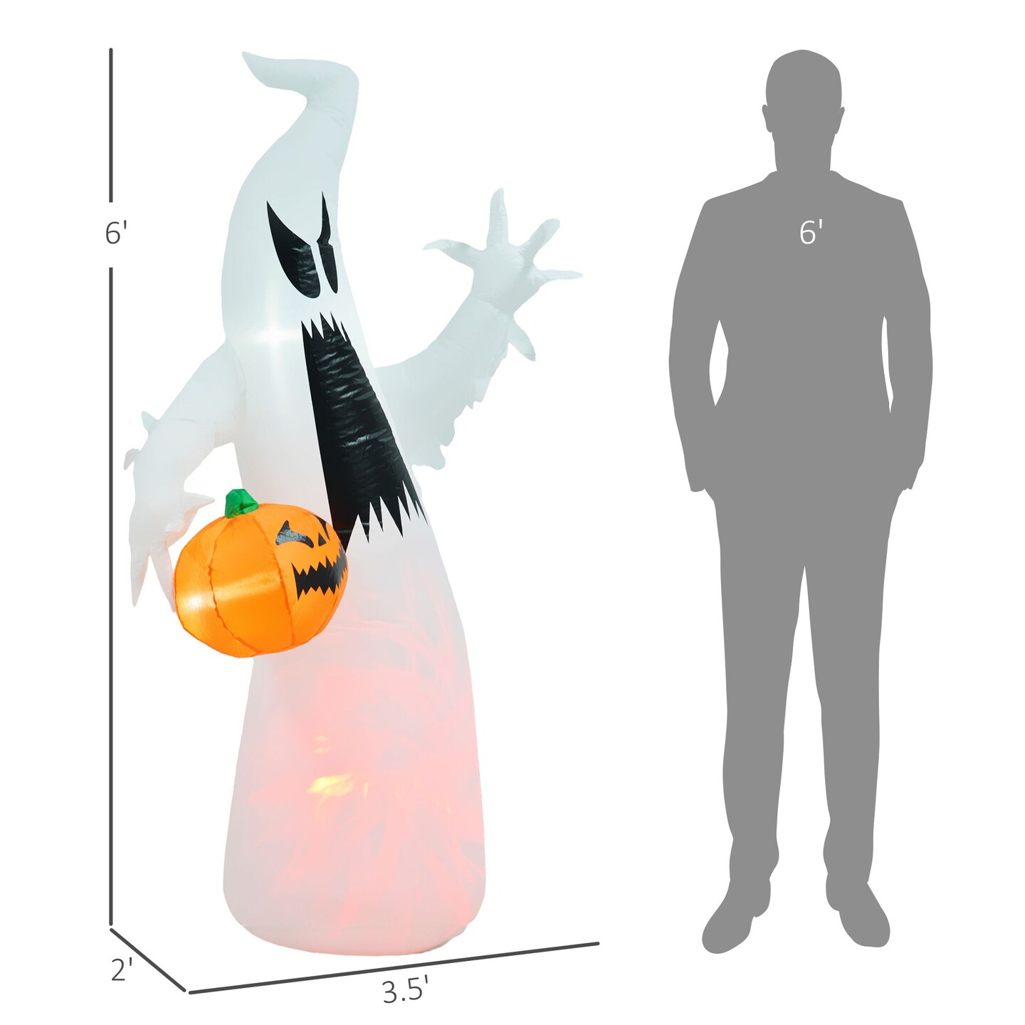 5.9&#x27; Halloween LED Yard Decor Ghost with Pumpkin, Blow Up Inflatable Outdoor Decoration, Waterproof