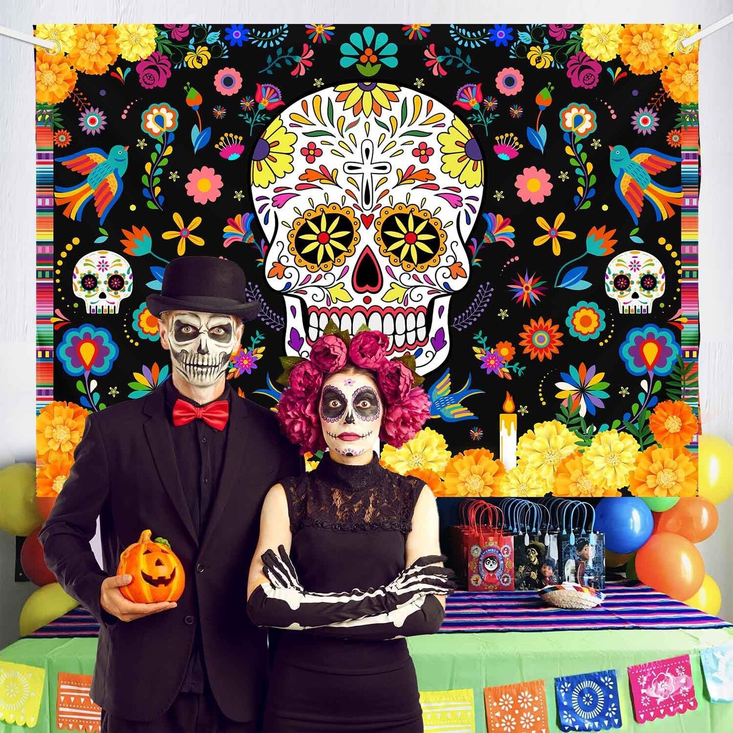 7x5ft Day of The Dead Backdrop Sugar Skull (Skull) 82.67"L x 59"W