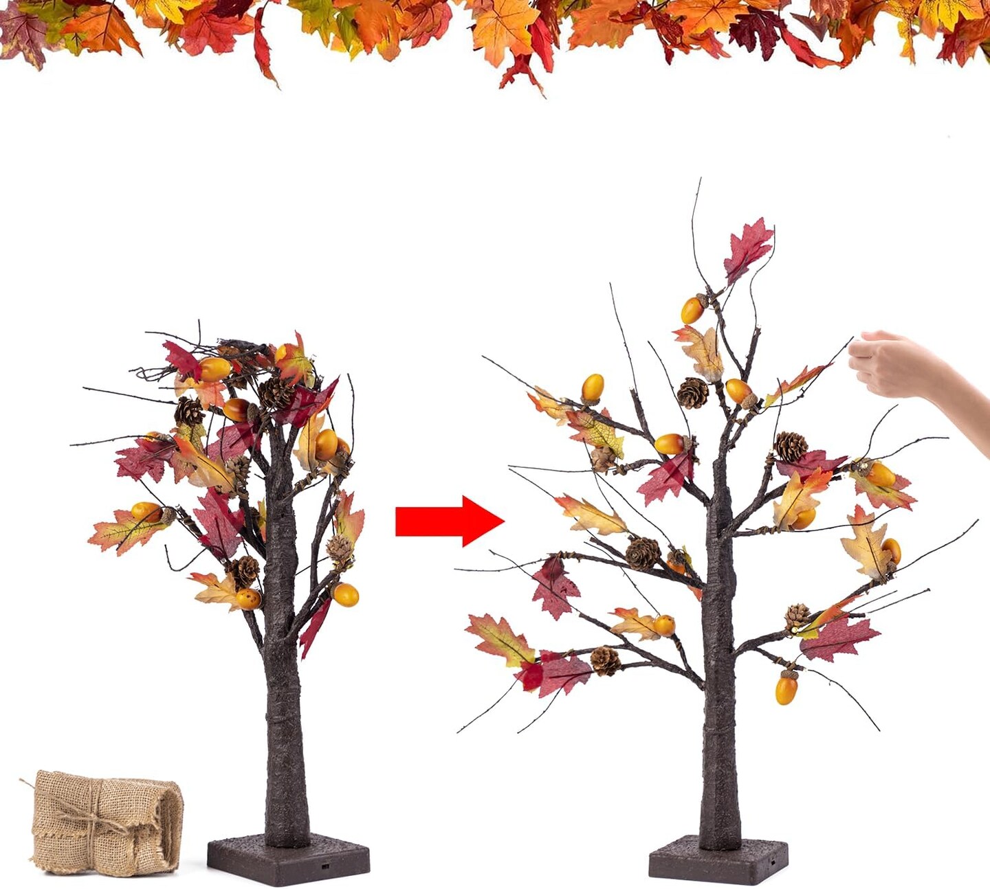 2 Pack Lighted Fall Trees Centerpiece - 24 Inch (Battery Operated)