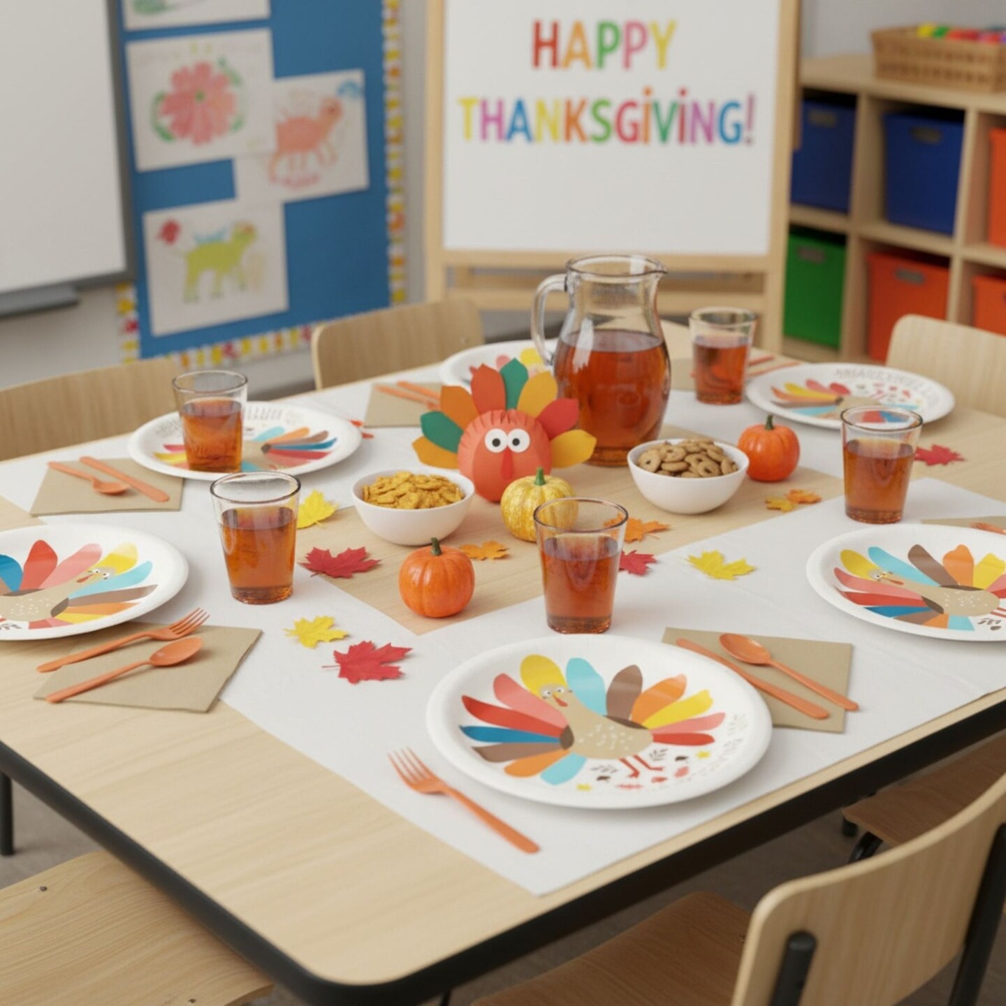 Happy Thanksgiving Turkey Dinner Plates – 10” Paper Plates for Classroom, Office, or Holiday Parties