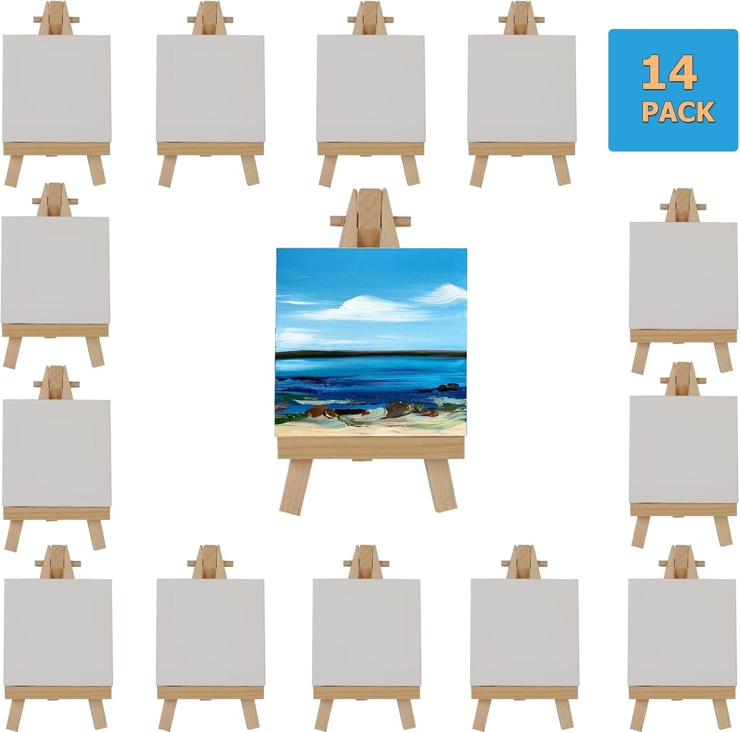 Pack of 14 Mini Canvases with Easel Set - 4&#x201D; x 4&#x201D; Inches
