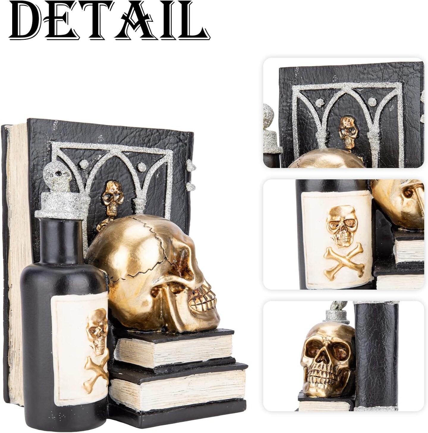 Halloween Skull Heads with Books Statue Head Sculptures Table Sign Decor(black)