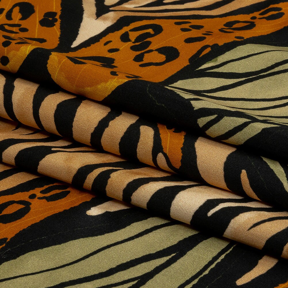 1 Yard Beige and Black Wings and Tiger Stripes Wild Wonders Print Stretch Cotton Sateen Fabric