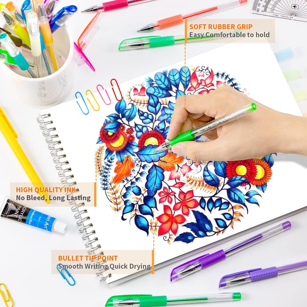 30 Colors Fine Point Gel Marker Pen with 40% More Ink,Gel Pens for Adult Coloring Books