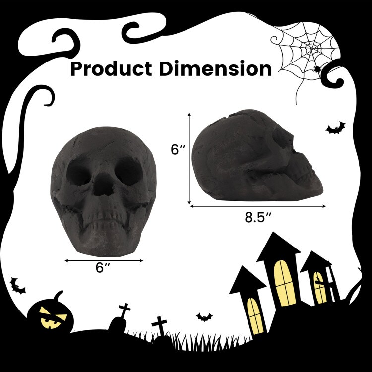 Black Realistic Human Ceramic Skull Fire Pit Decoration for Halloween for Outdoor and Indoor Use