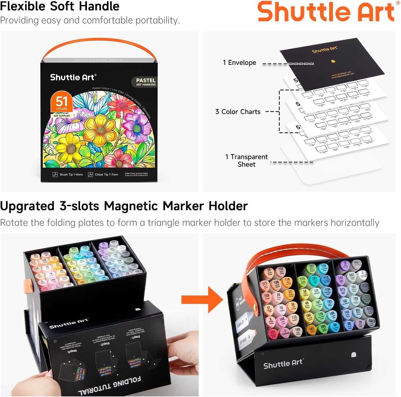 50 Colors plus 1 Blender Marker Pens with Case Perfect, Dual Tip Brush & Chisel Tip Art Marker Set