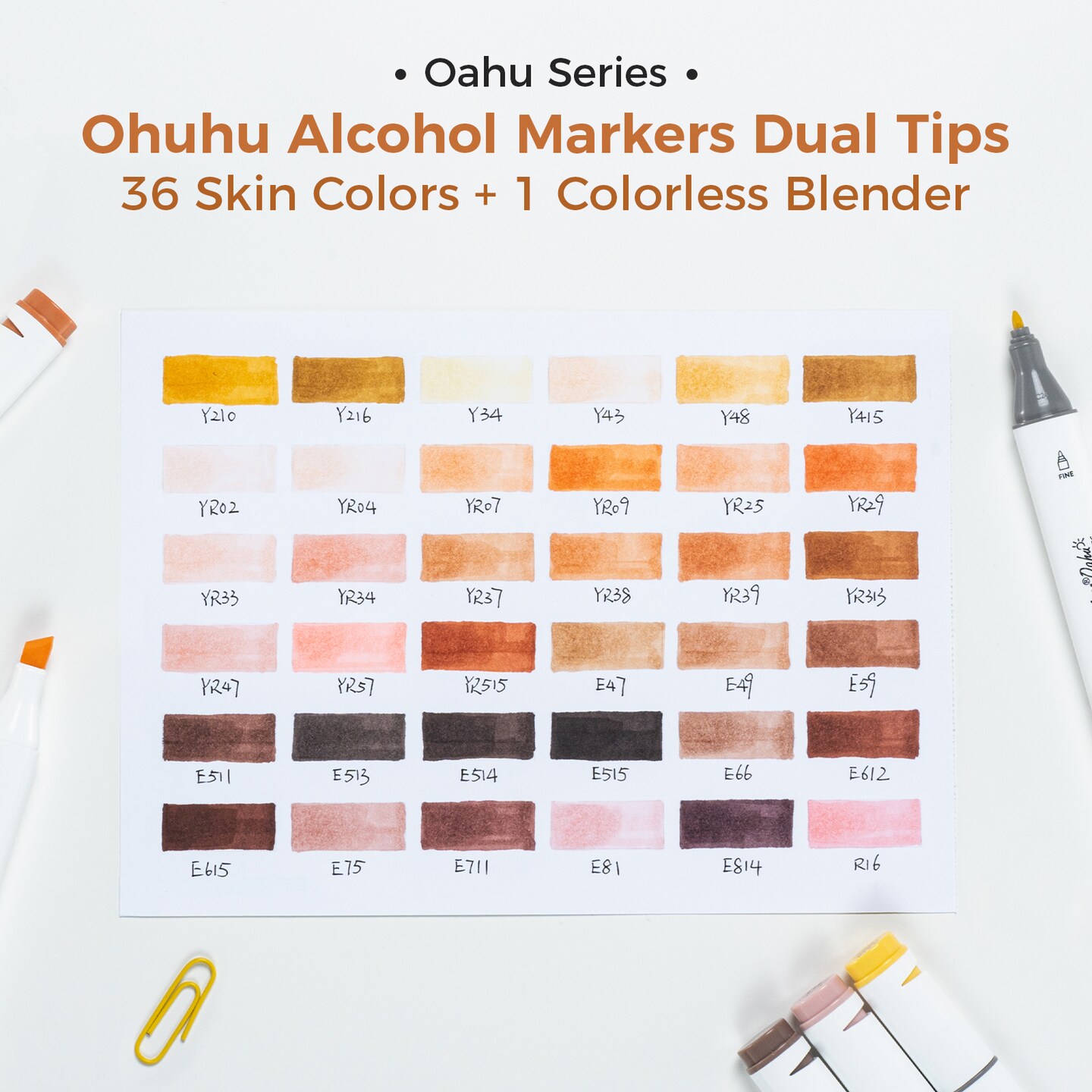 Ohuhu Oahu Skin Tone Alcohol Markers - 36 Portrait Colors - Fine &#x26; Chisel - Dual Tips Art Markers