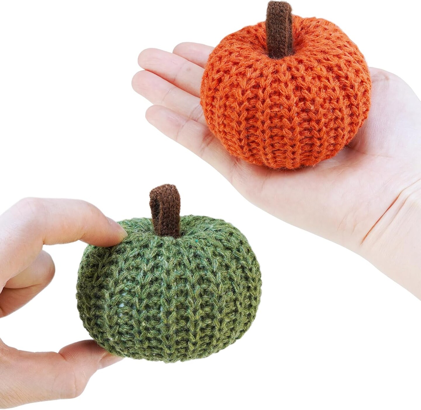 Set of 6 Faux Fall Harvest Crochet Pumpkins Small Knit Pumpkins in Orange Yellow Green Brown Cream Rustic Farmhouse