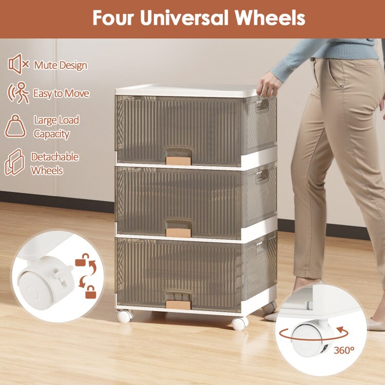 Stackable Storage Bins with Detachable Wheels and Handles