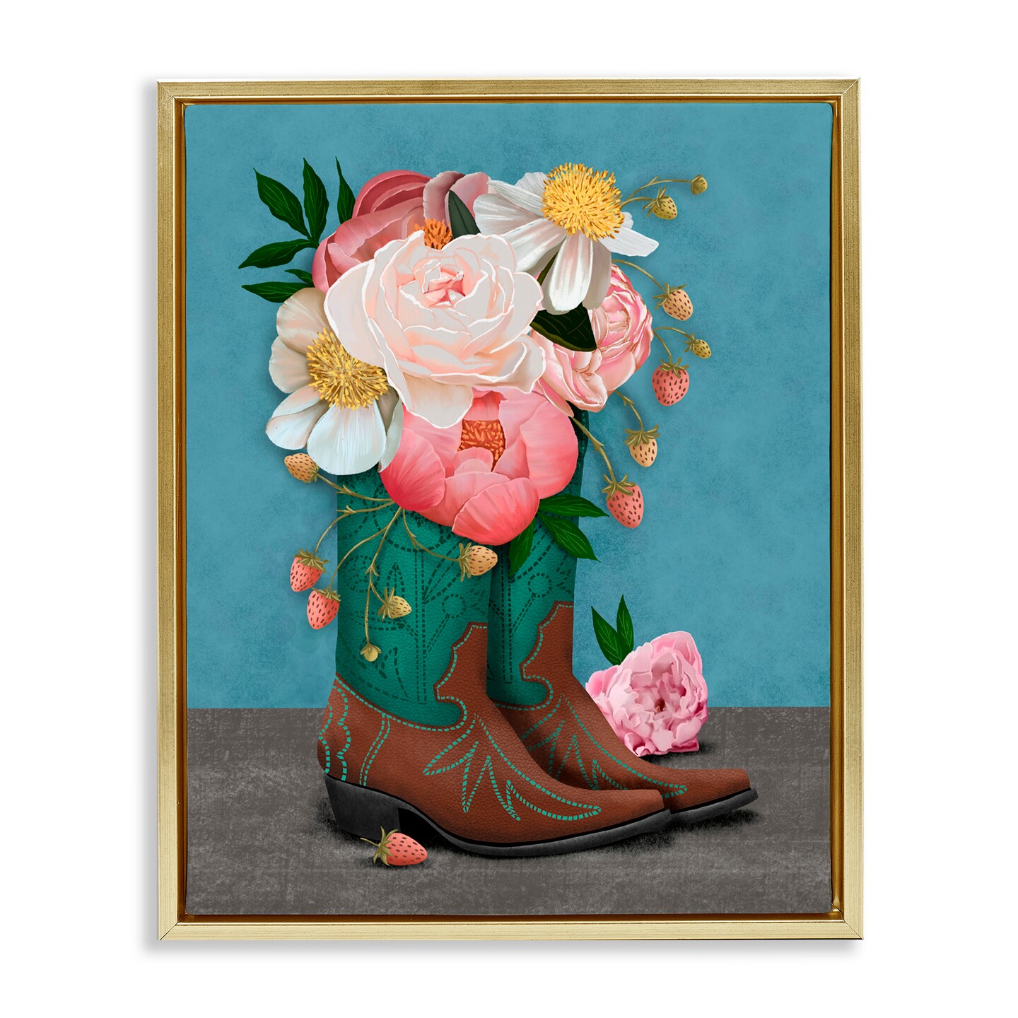 Stupell Industries Western Boots & Peonies Floating Frame, design by ...