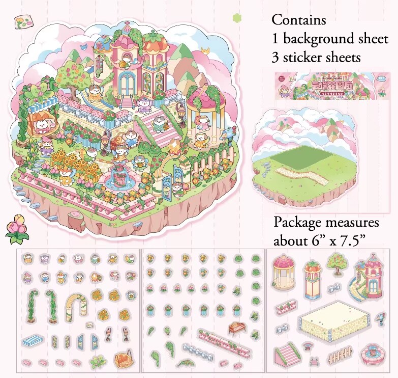 4 Cute Sticker Scenes, 3D Isometric Sticker Room Activities & Tweezers, Adorabilities