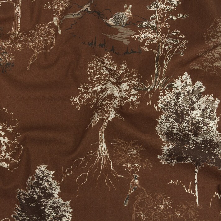 1 Yard Brown Animal and Nature Stretch Cotton Poplin Old Growth Print Fabric