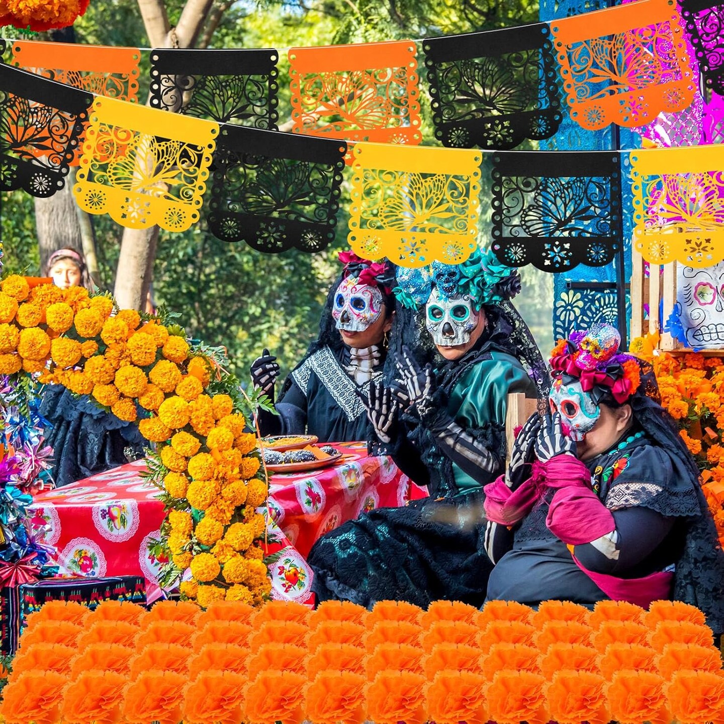 52 Pieces Day of the Dead Decorations Set (Mainly Orange, Black, Yellow)
