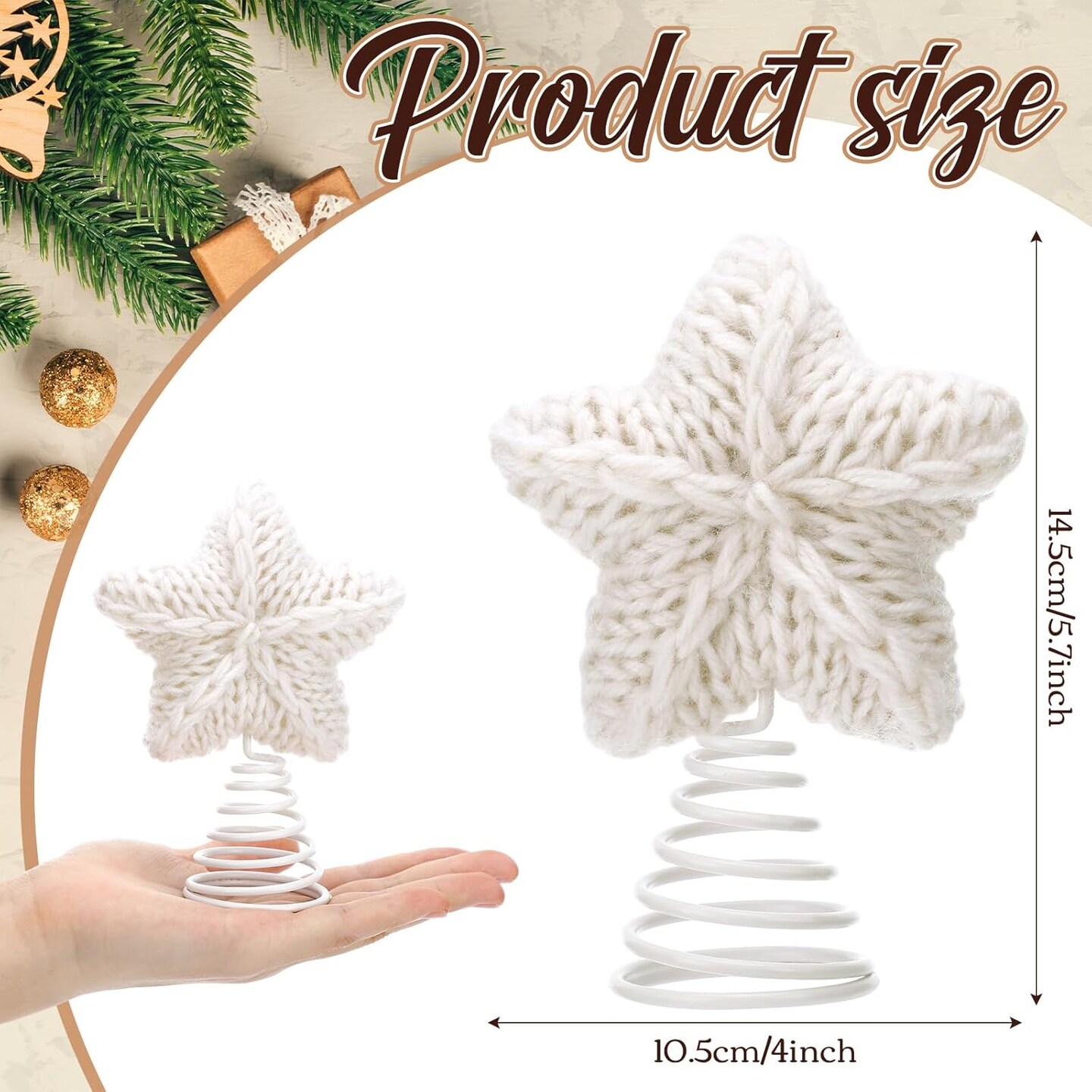 Mini Christmas Knitted Star Tree Topper Rustic Natural Knitting Star 6 Inch