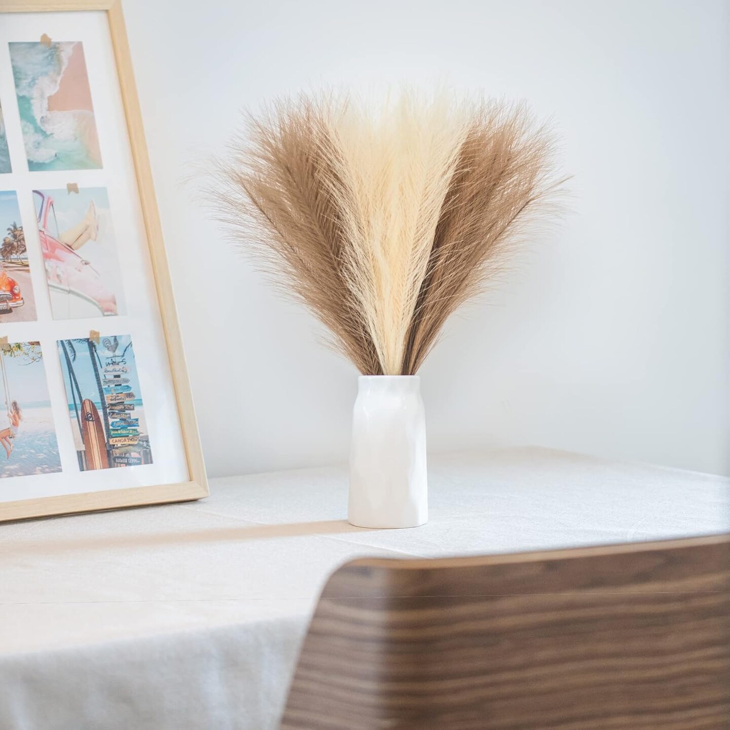 Faux Pampas Grass, 18"/45cm Artificial Pampas Grass Fluffy 6 Stem pompous Grass Flower Arrangement for Boho Home Wedding Decoration (Beige,Taupe)