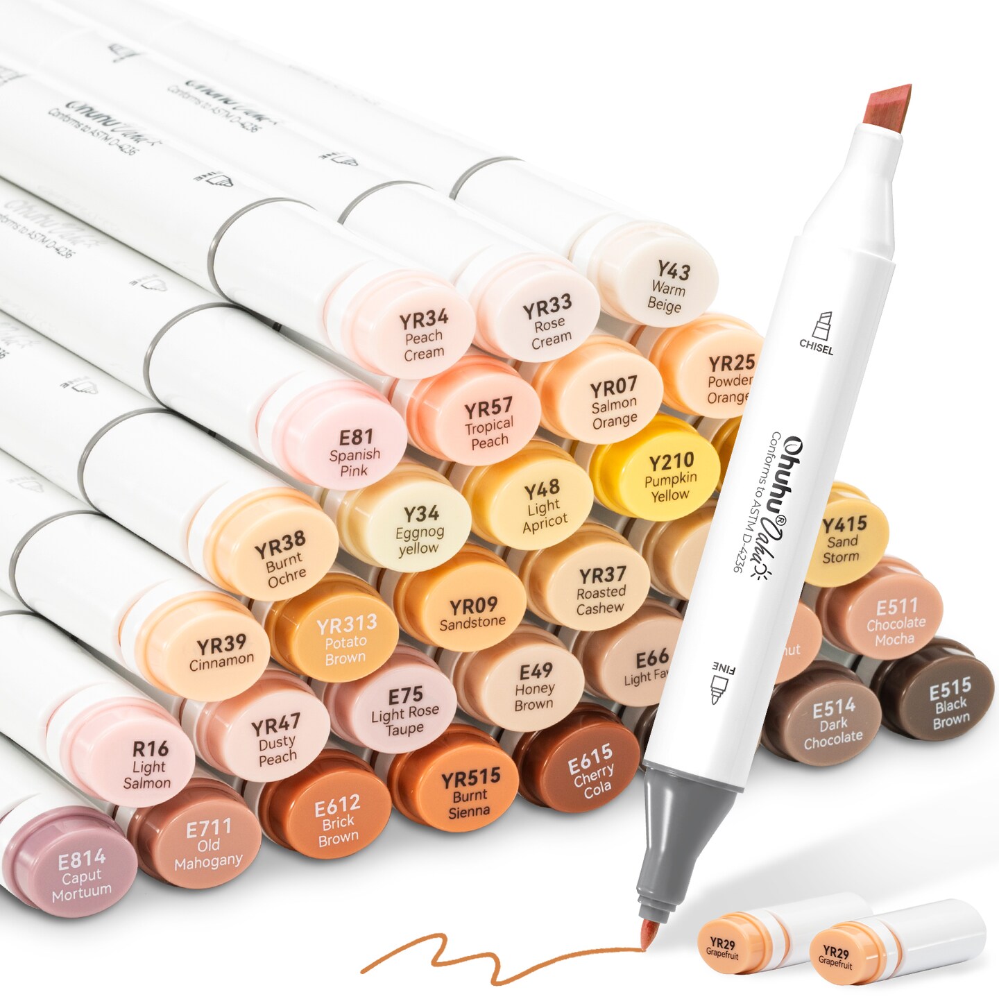 Ohuhu Oahu Skin Tone Alcohol Markers - 36 Portrait Colors - Fine &#x26; Chisel - Dual Tips Art Markers