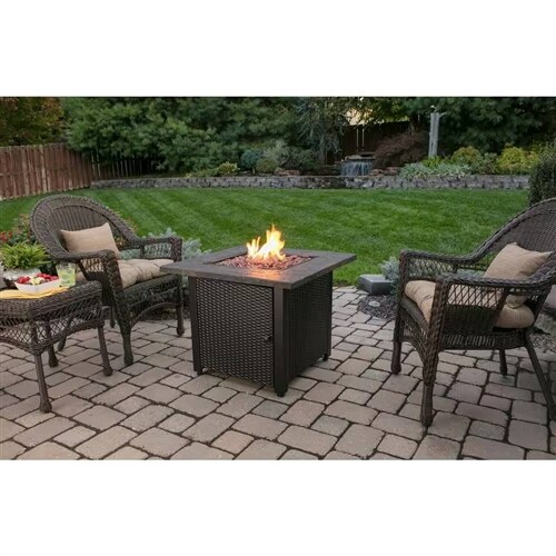 30-inch Outdoor Bronze LP Propane Gas Fire Pit with Lava Rocks and Cover