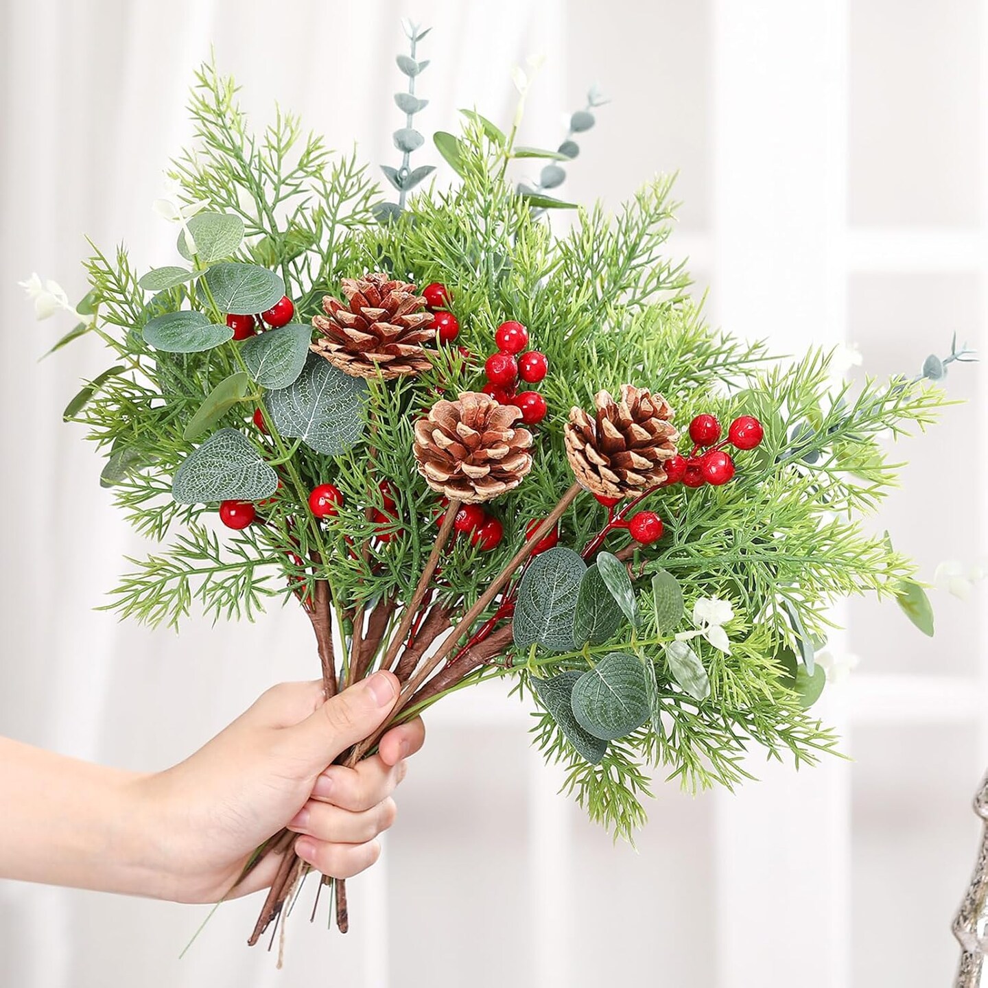 Artificial Christmas Greenery Stems (Green, Brown, Red)