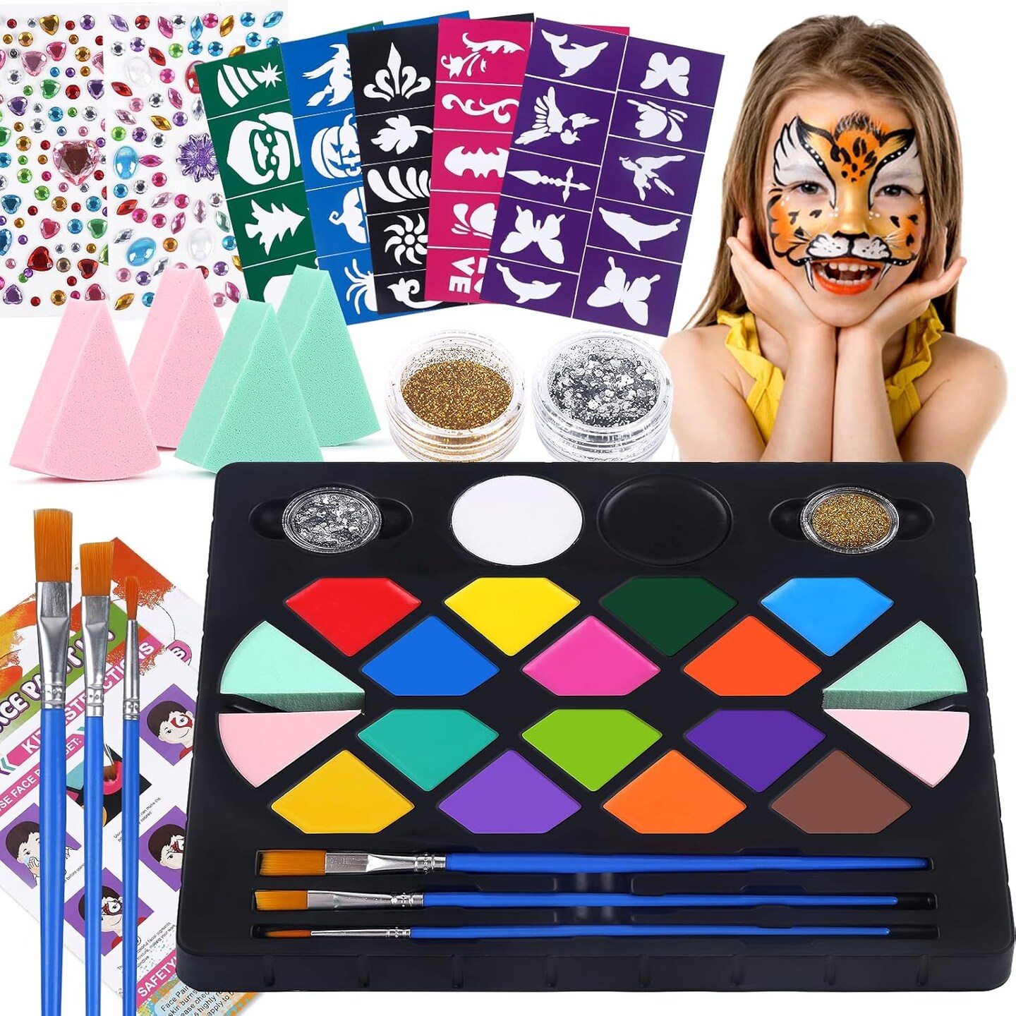 Face Painting Kit(white, black, red, blue, green, pink, brown, yellow, gray, silver, purple)