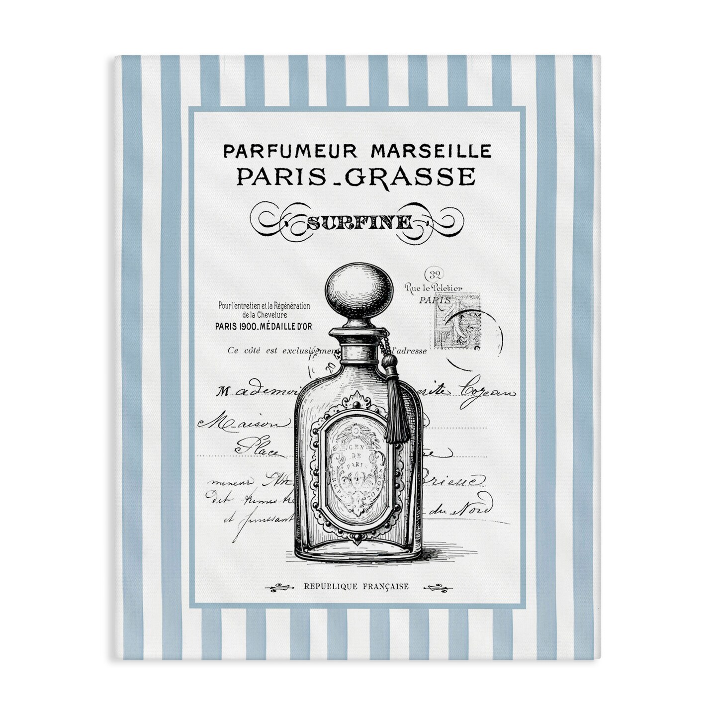 Stupell Industries French Perfume on Stripes Canvas, design by Lettered and Lined