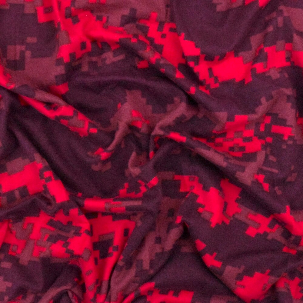 Red-Multi Pixel Camo Printed Double Brushed Stretch ITY Jersey Knit Fabric By the Yard