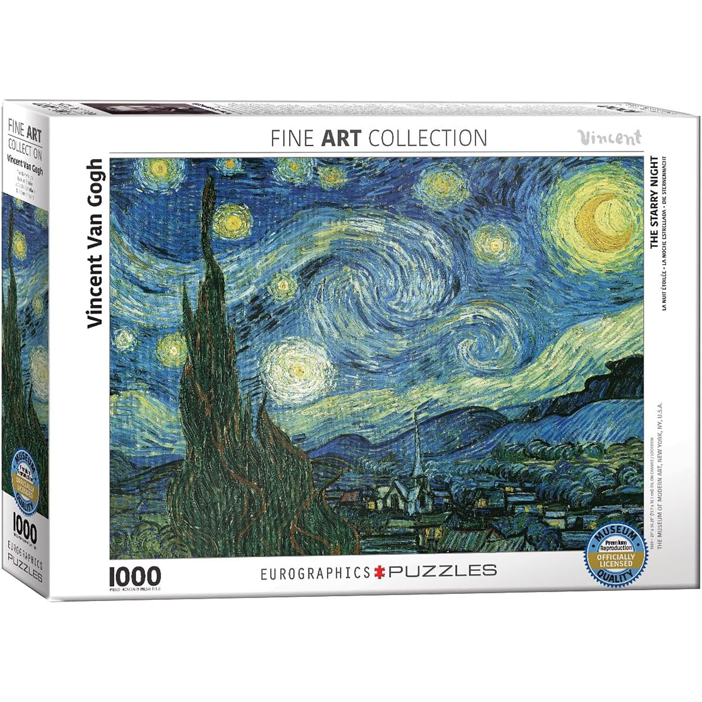 Eurographics: Starry Night by Vincent Van Gogh - 1000 Piece Puzzle - Adult Jigsaw, 19.25&#x22; x 26.6&#x22; Assembled Size, Fine Art Print, Recycled Materials
