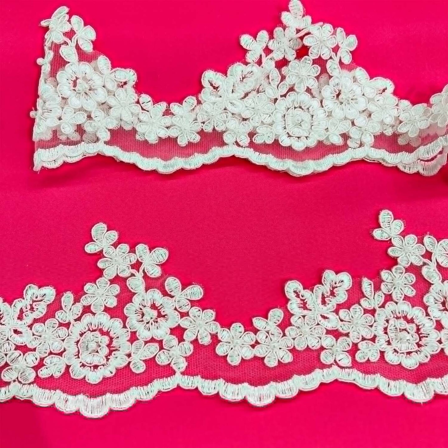 1 Yard Premium Beaded & Corded Lace Trimming on Polyester Net Mesh for Wedding Gowns