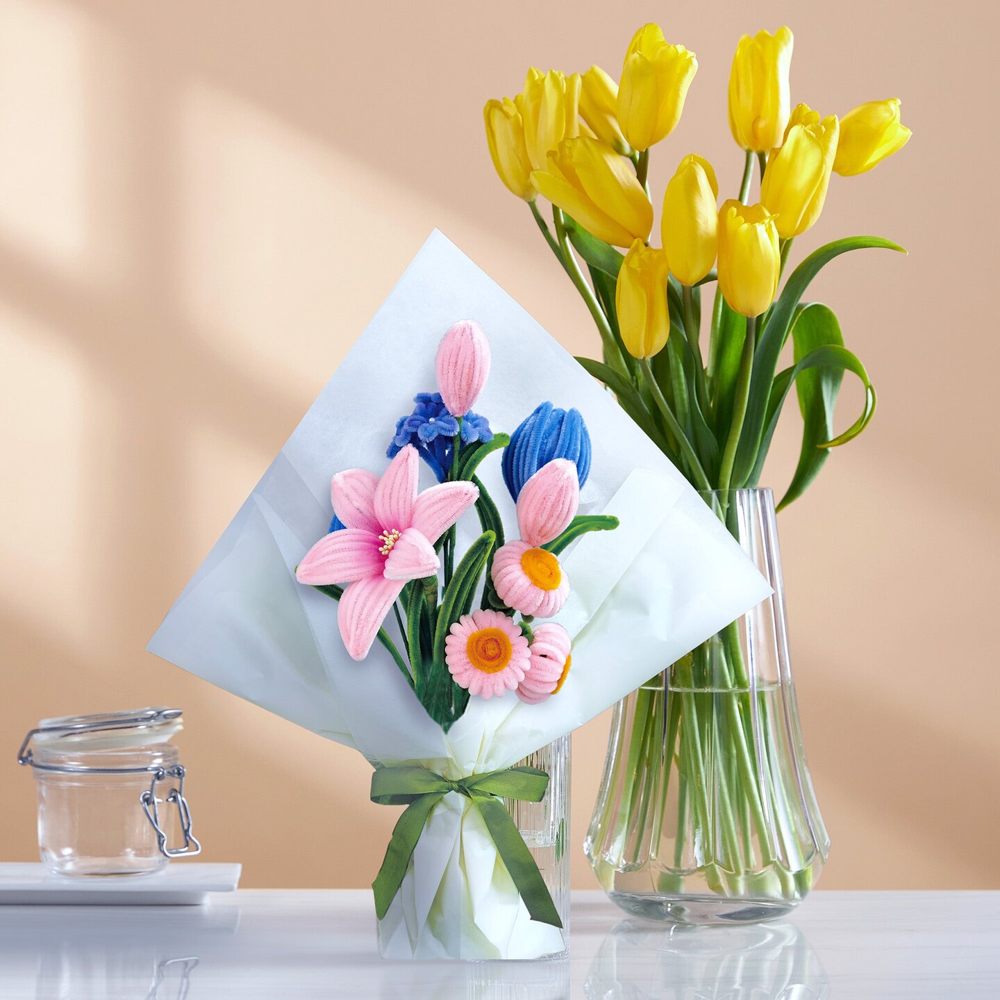 DIY Chenille Flower Bouquet Kit &#x2013; Pink &#x26; Blue Mix