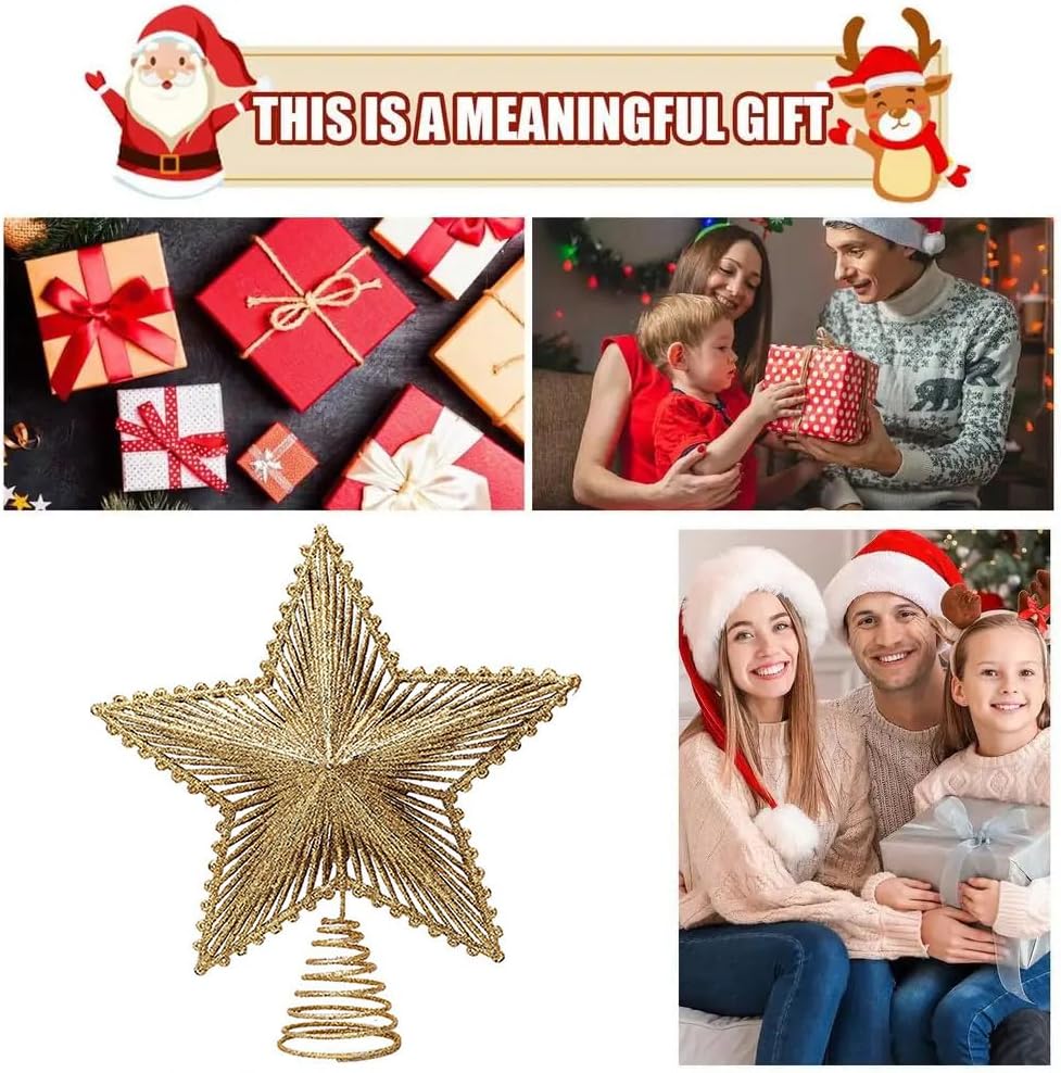 Valentine Day Tree Topper Glitter Star Tree Topper(Gold)