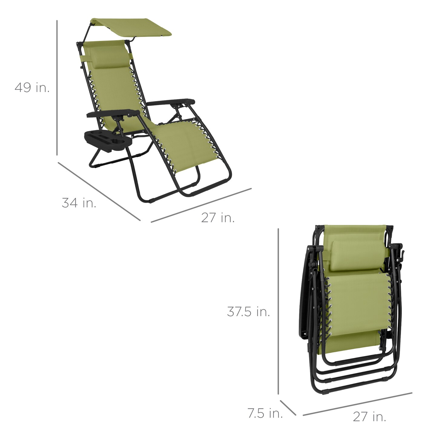 Best Choice Products Folding Zero Gravity Recliner Patio Lounge Chair w/ Canopy Shade, Headrest, Tray
