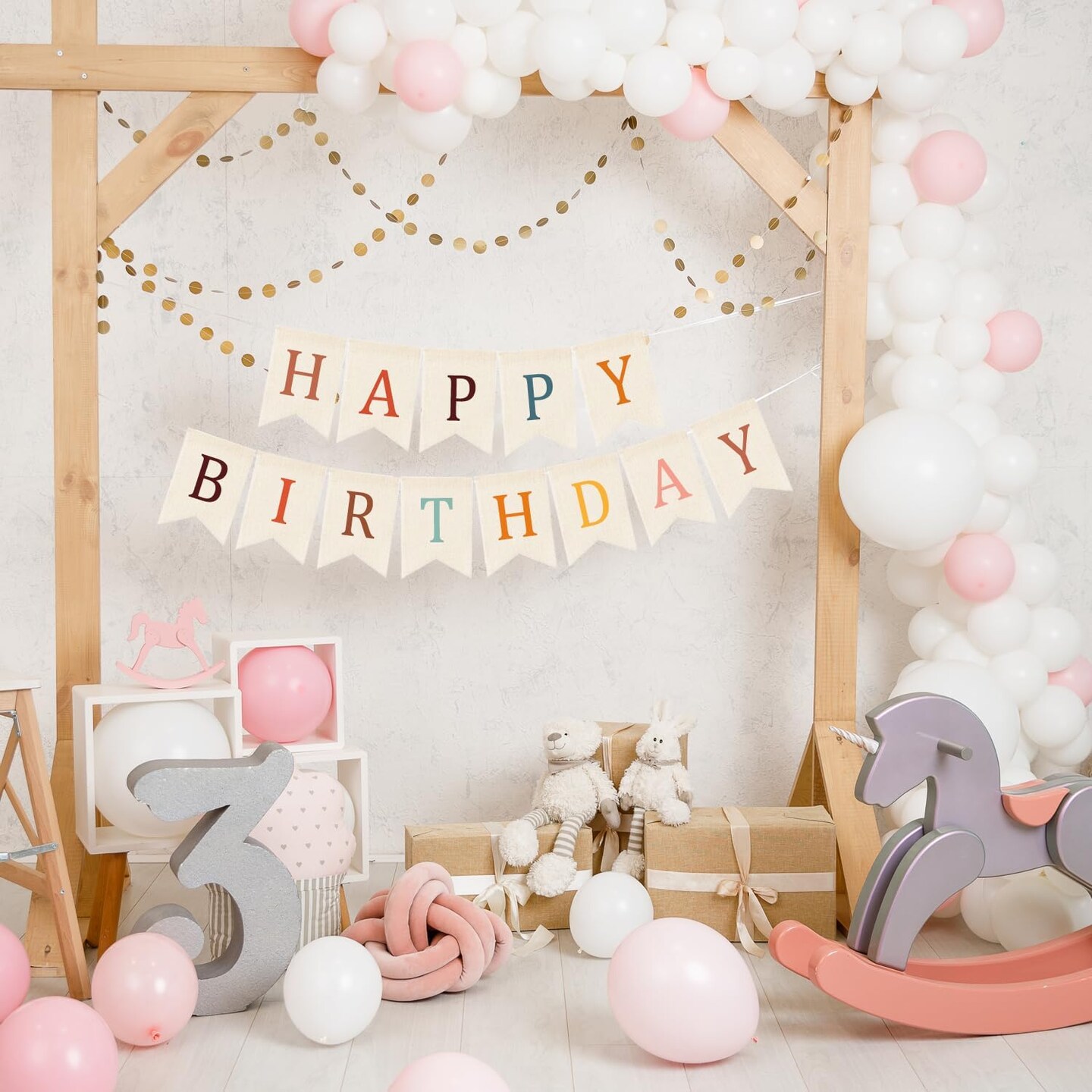 Happy Birthday Burlap Banner (white)