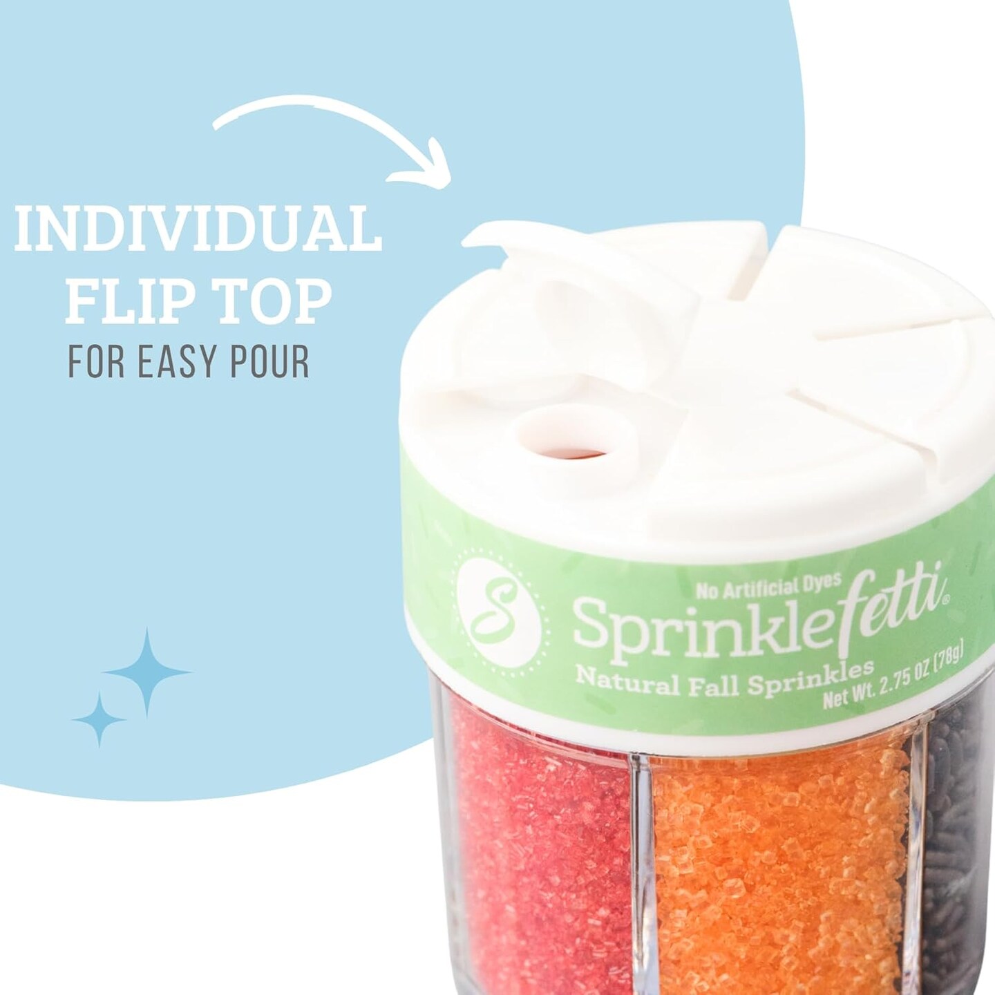 Natural Fall Sprinkles 6-Cell Jar – 2.75 oz | Dye-Free Chocolate Jimmies & Red & Orange Sanding Sugars(Fall)