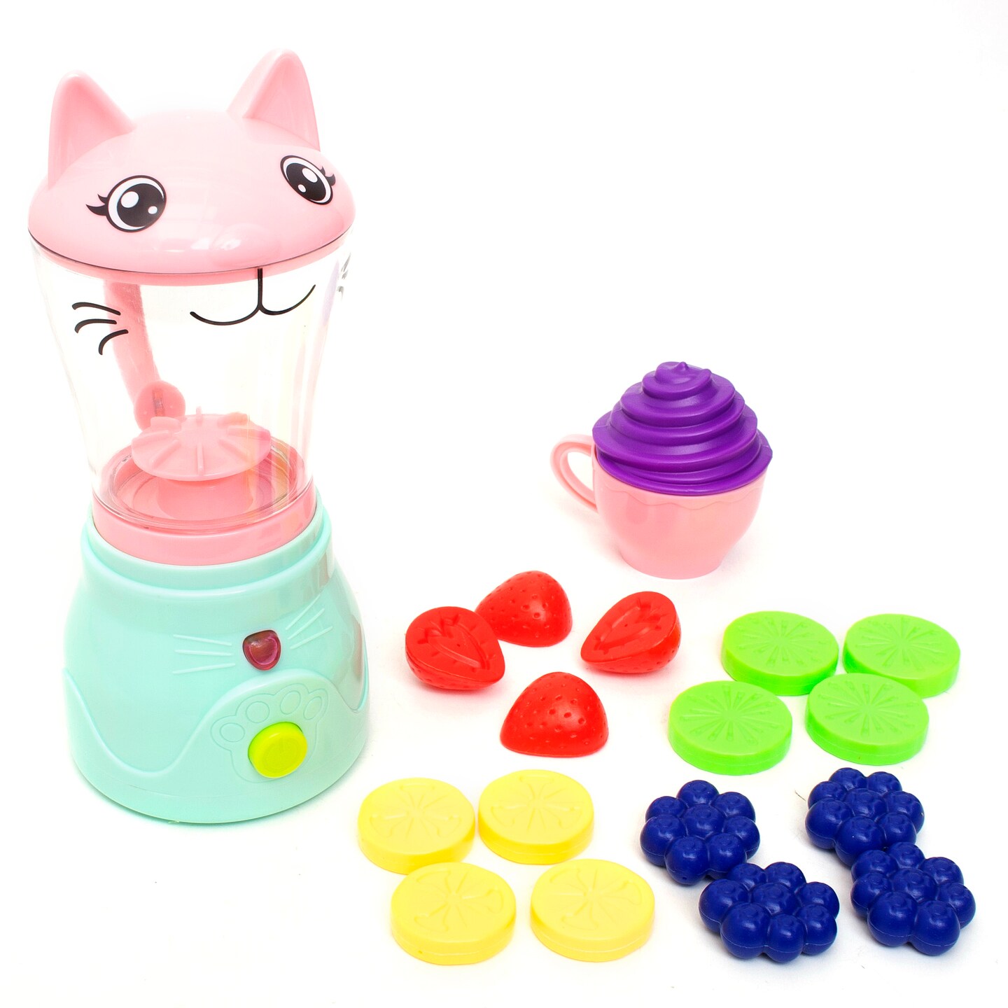 Zoo Troop: Kitty Smoothie Maker - 19 Pieces - Animal Themed Kitchen Playset, Battery Operated Toy Appliance, Food & Cooking Accessories, Kids Ages 2+