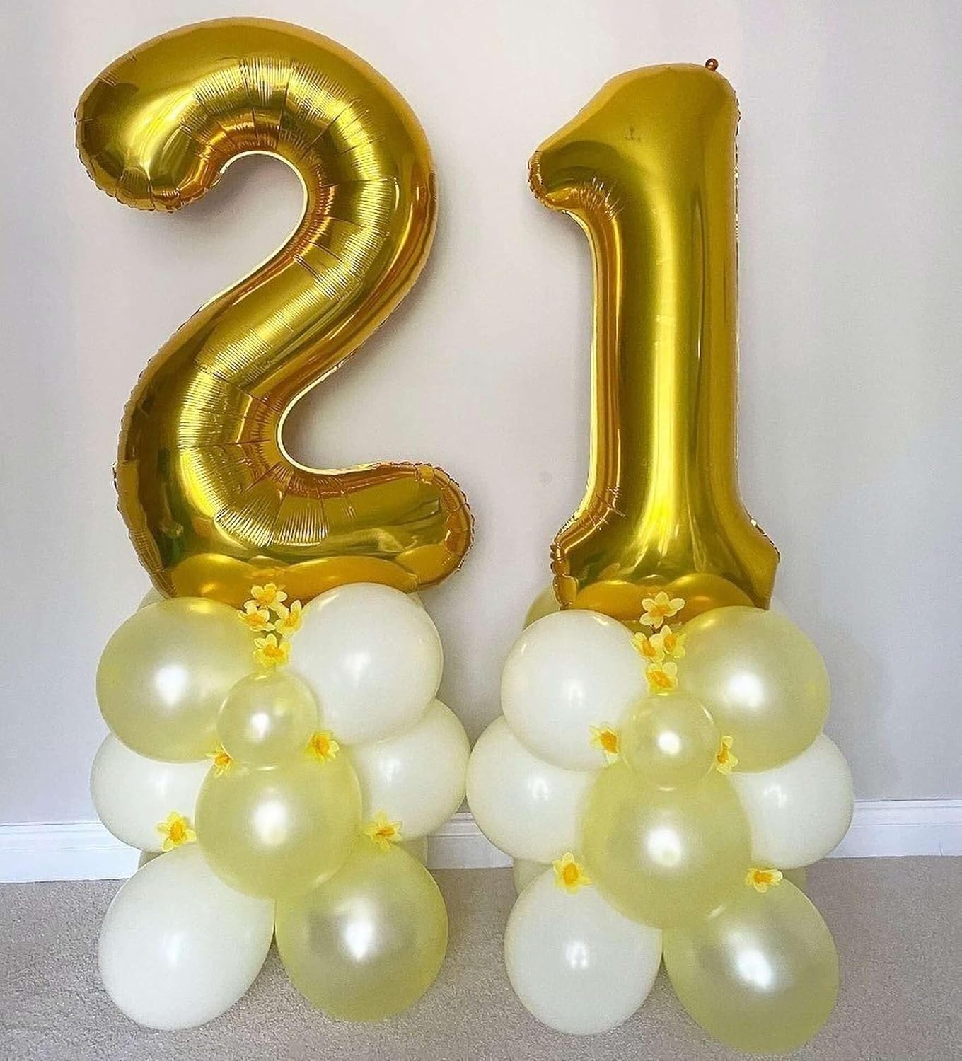 Gold 21 Number Balloons, 40 Inch Giant Number 21 Balloons Foil Mylar Helium Gold Number Balloons (Double Number Gold 21)