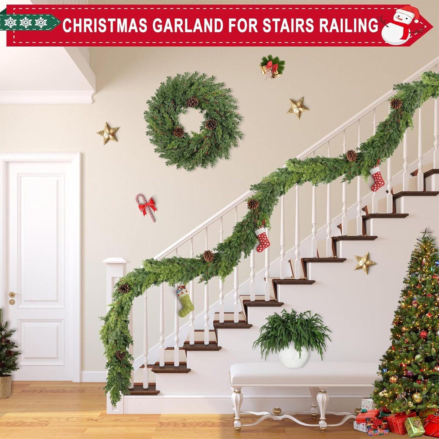 6 Ft Real Touch Christmas Garland with Pine Cone (Green Pine)