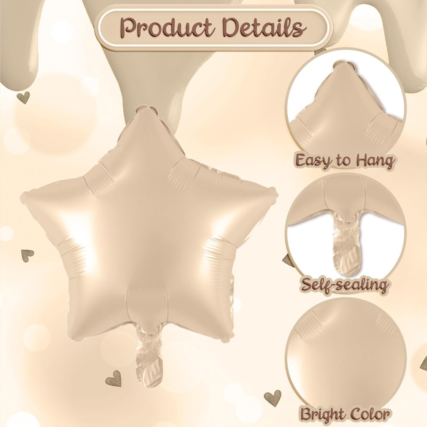 21st Birthday Balloon Set – 21 Beige, Nude, and Taupe Foil Balloons with Numbers, Hearts, Stars | Neutral Sand, Cream, White & Tan Party Decorations for Women, Men, Weddings & Anniversaries