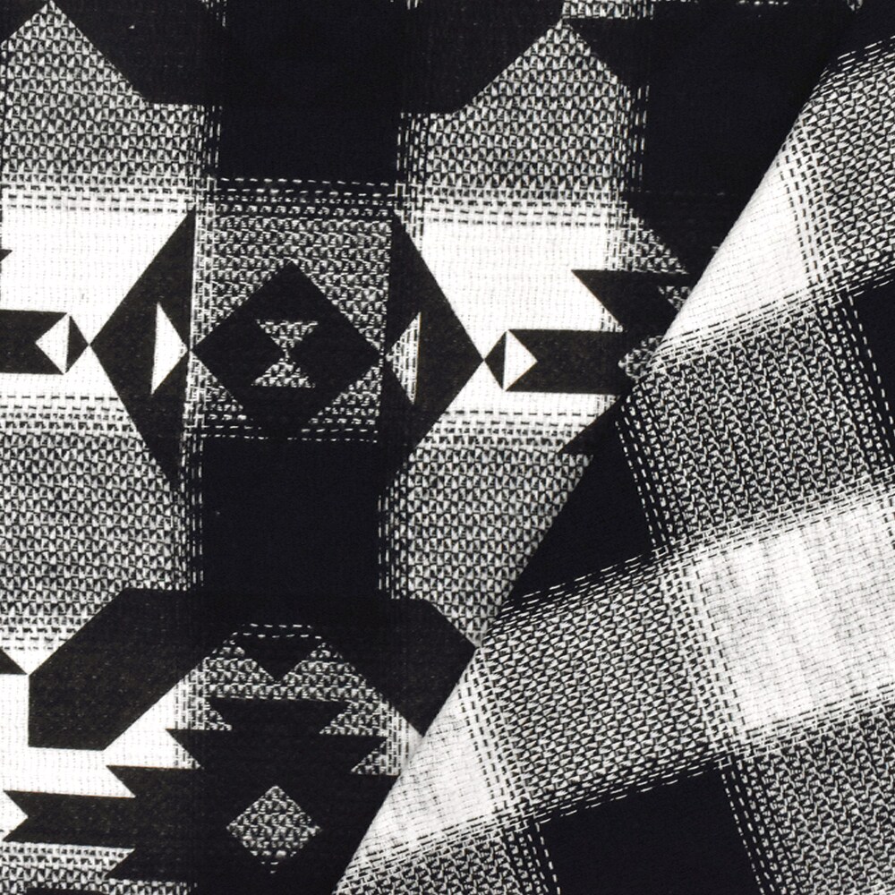 Black-White-Blue Tribal Printed Cotton Check Dobby Woven Fabric By the Yard